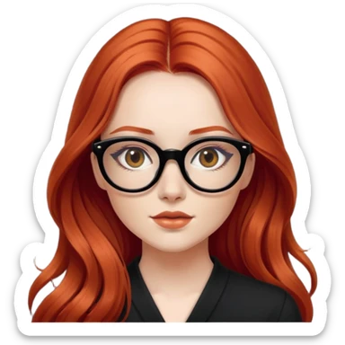Captivating girl with long flowing red hair wearing black glasses sticker