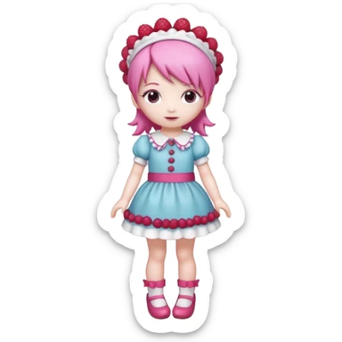 Isolated detaile illustration incredibly raspberry torte doll figurine full body with pink hair and a raspberry hairband sticker