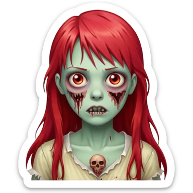 create a zombie girl with red long hair and bangs sticker
