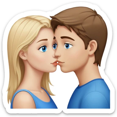 a a straight haired blonde, blue eyed girl kissing with a brown haired blue eyed boy sticker