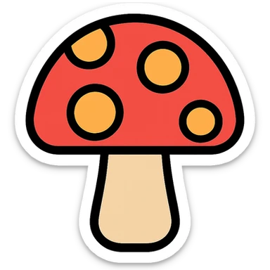 mushroom icon, color outline, playful and friendly sticker