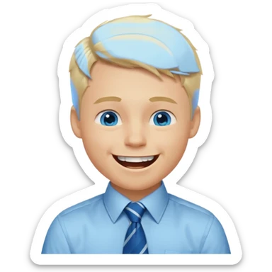 A young guy with blonde hair and blue eyes that looks masculine. make him wear a shirt with a tie. he is danish. He is laughing extremely hard. More extreme expression sticker