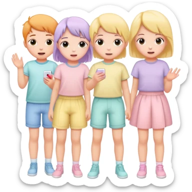 children in pastel clothes play sticker
