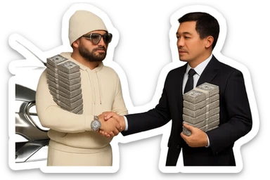 Edit the image to make only the watch, the glasses, and the car chrome. Keep everything else realistic and colored as in the example. Maintain the transparent background and all other details the same. sticker