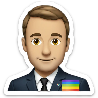 Emanuel Macron with a lgbt flag sticker