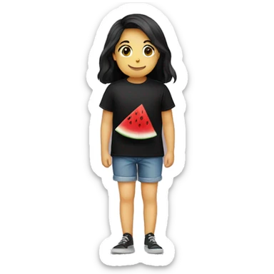 Black Tshirt with an small image of one slice of watermelon in the centre of the Tshirt sticker