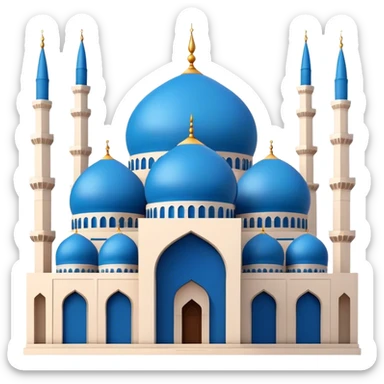Realistic Mohammad Al-Amin Mosque Landmark Emoji, highlighting its striking blue dome, tall minarets, and elegant Arabic calligraphy. sticker