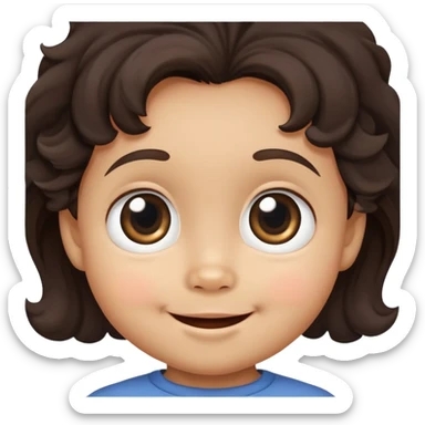 close-up of round smiling toddler face only with big eyes, medium skin tone, dark wavy hair, no neck visible, just the face sticker