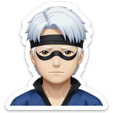 Satoru Gojo from Jujutsu Kaisen with white hair, blindfold, black and blue outfit, confident smirk sticker