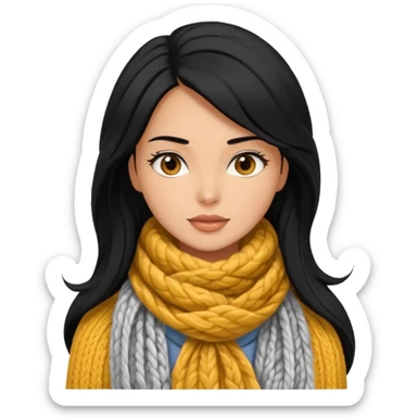 A black hair stylish woman in a long and knitted scarf, hair flowing in the winter breeze. sticker