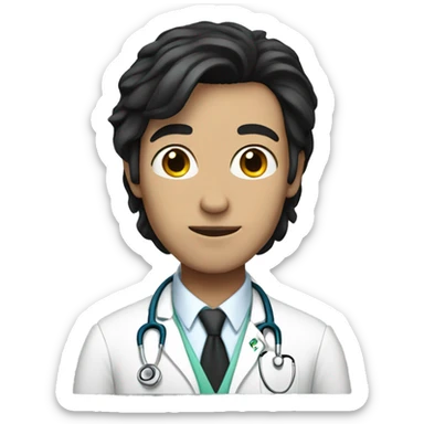 skinny, white doctor with shoulder length black hair sticker