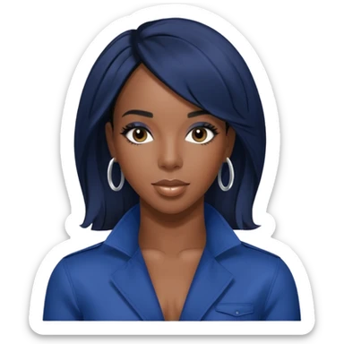 Kelly Rowland from Destiny's Child with jet black hair, indigo outfit sticker