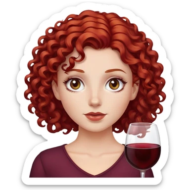 white girl with curly wine red hair and hazel eyes sticker