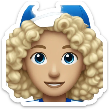 blonde curly haired woman with blue eyes in Wave FC gear sticker