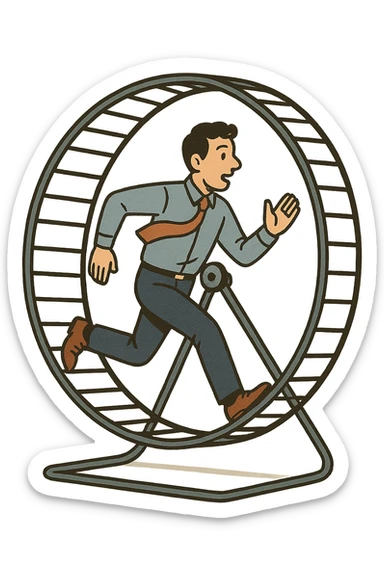 Uomo che corre dentro la ruota del criceto sticker