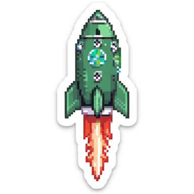 A large green checkmark emoji similar to iOS style as the main feature, with a small diagonal rocket ship in the bottom right corner sticker