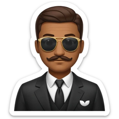 head of a confident man with brown slicked-back hair, thick mustache, sunglasses, mafia boss, apple emoji style sticker