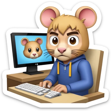 a Minecraft character (with the skin the YouTuber RabidGerbil773 uses)  in front of a computer annoyed  sticker