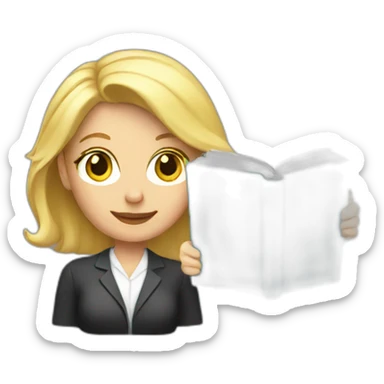 A blonde teacher with the book sticker