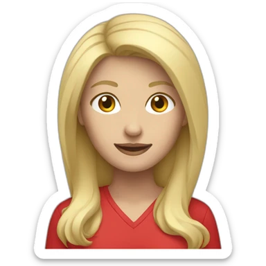 white blonde woman casual clothing red shirt sticker