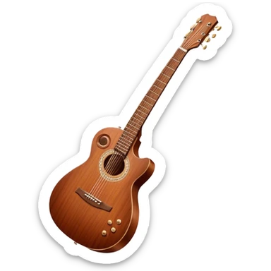 Cinematic Realistic Guitar, smooth mahogany body with intricate wood grain, steel strings reflecting soft light, gentle hand positioning on the fretboard, glowing with warmth and musical soul. sticker