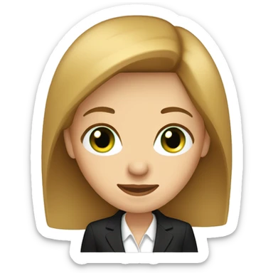 executive woman, long straight golden brown hair, green eyes, black suit sticker