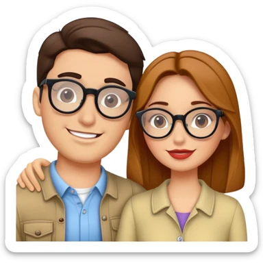 una pareja de chico y chica con gafas (de ver), morenos, tirando al estilo disney pero realista sticker