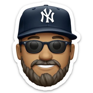 Hombre con gorra negra de los new york yankees, barba corta, gafas de sol redondas y piel blanca sticker