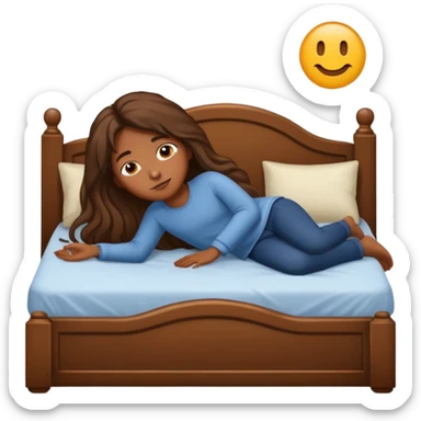 Piel morena, pelo largo  acostada en una cama sticker