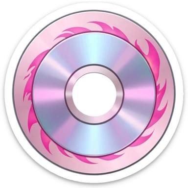 A minimalist CD disc with subtle pink flames, sharp edges sticker