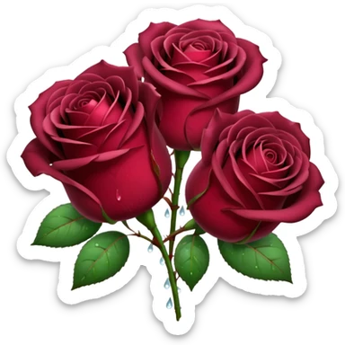 Realistic burgundy roses, full bouquet,  dew drops, high definition sticker