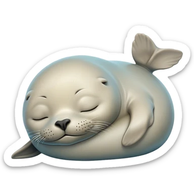 Meme-Worthy cute Sleeping Seal Portrait Emoji, Head resting peacefully with a contented smile, showcasing a luxuriously smooth, glossy form and eyes gently closed in serene slumber, Simplified yet hilariously adorable features, highly detailed, glowing with a soft, drowsy ocean light, high shine, relaxed and utterly lovable, stylized with an air of playful laziness, bright and heartwarming, soft glowing outline, capturing the essence of a sleeping seal that feels destined to become the next viral sensation of adorable rest! sticker