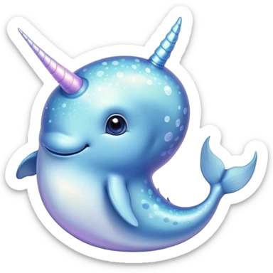 Cinematic Cute Cute Narwhal Portrait Emoji, Head tilted playfully and inquisitively, featuring a charming, sleek body with softly iridescent skin, a prominently spiraled tusk and large, twinkling eyes full of gentle wonder, Simplified yet irresistibly adorable features, highly detailed, glowing with a warm, inviting ocean glow, high shine, affectionate and lively, stylized with a touch of magical sea whimsy, soft glowing outline, capturing the essence of a mischievous yet endearing cute narwhal that seems as if it could frolic out of the screen into your heart! sticker
