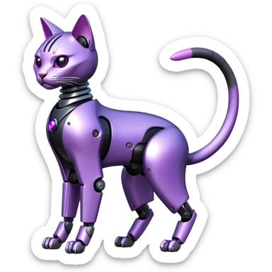 Black and purple futuristic mechanical technological shiny alloy modern realistic cool tough elegant sleek cyber-mecha-robo-oriental-cat (full body) sticker