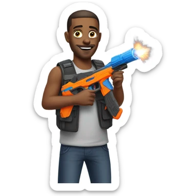 Chill guy shooting nerf guns sticker