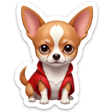 Cinematic Noble Red/White Short Haired Chihuahua Portrait Emoji, Poised and regal, with a compact, muscular build and a striking red and white coat, deep-set soulful dark eyes, Simplified yet sharp and sophisticated features, highly detailed, glowing with a soft, dignified glow, high shine, intelligent and loyal, stylized with an air of strength, focused and attentive, soft glowing outline, capturing the essence of a watchful and confident guardian, so majestic it feels as though it could step out of the screen with effortless authority! sticker