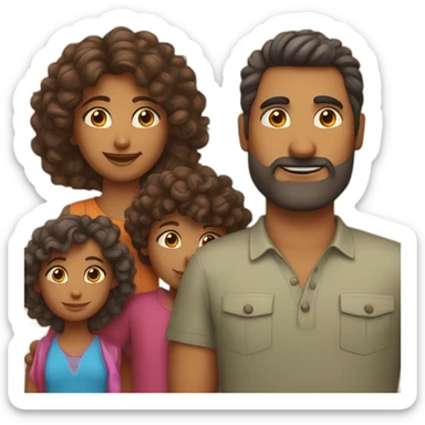 indian family with one daughter curly hair mom curly hair dad straight hair and one son straight hair sticker