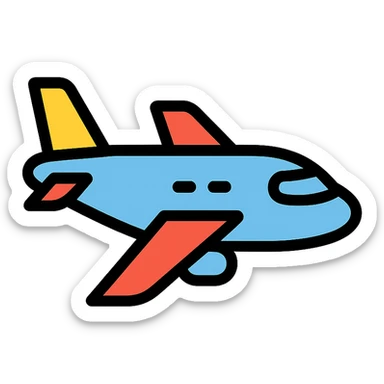 airplane, lineal color icon with black outlines sticker