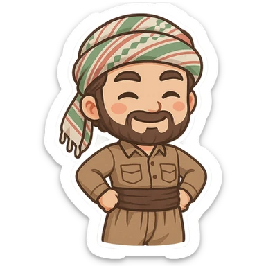 Kurdish sticker, cartoon style, Kurdish man or woman in jamadani, proud pose, hands on hips, confident smile, no text sticker