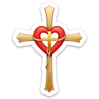 Two red  heart outlines  entwined with a simple gold cross  sticker