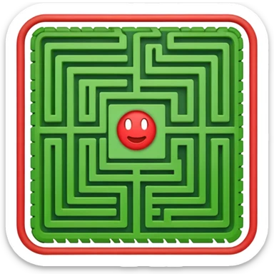 Create a realistic emoji of a maze with different patterns in red which show the wrong way and one way which shows the right way across the maze in green sticker