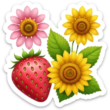 Strawberry and Sunflower and Sakura sticker