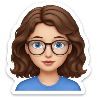 Fille brune cheveux ondulés yeux bleus lunettes sticker