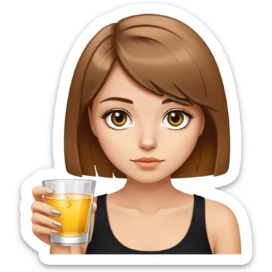 light brown hair girl with short bob with a shot of tequila wearing black sticker