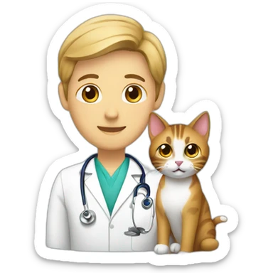 veterinarian with a cat sticker