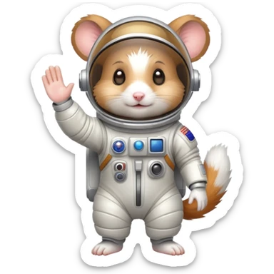 space hamster in a spacesuit waving his hand sticker