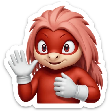 Sonic the hedgehogs friend knuckles a red animal with peach arms and white gloves he’s a echidna with red eyes sticker