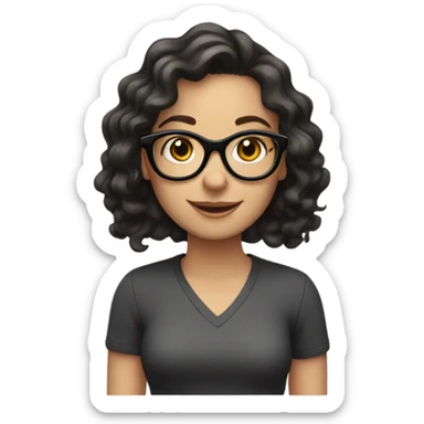 Happy birthday white girl with dark wavy hair and glasses sticker