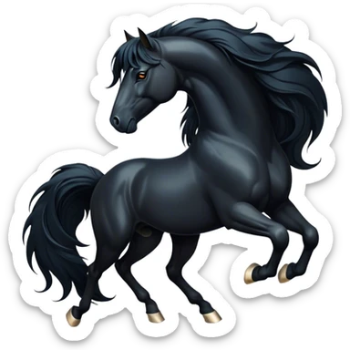 Cinematic Elegant Black Horse Portrait Emoji, Head held high with a serene, powerful gaze, showcasing a magnificent jet-black fur with a radiant, glossy finish, a flowing mane and tail, and piercing dark eyes exuding beauty and strength, Simplified yet majestically refined features, highly detailed, glowing with a soft, ethereal light, high shine, poised and breathtaking, stylized with an air of pure elegance, capturing the essence of a stunning and graceful steed, so beautiful it feels like it could gallop out of the screen with effortless charm! sticker