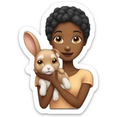 black woman holding floppy eared tan rabbit cute sticker